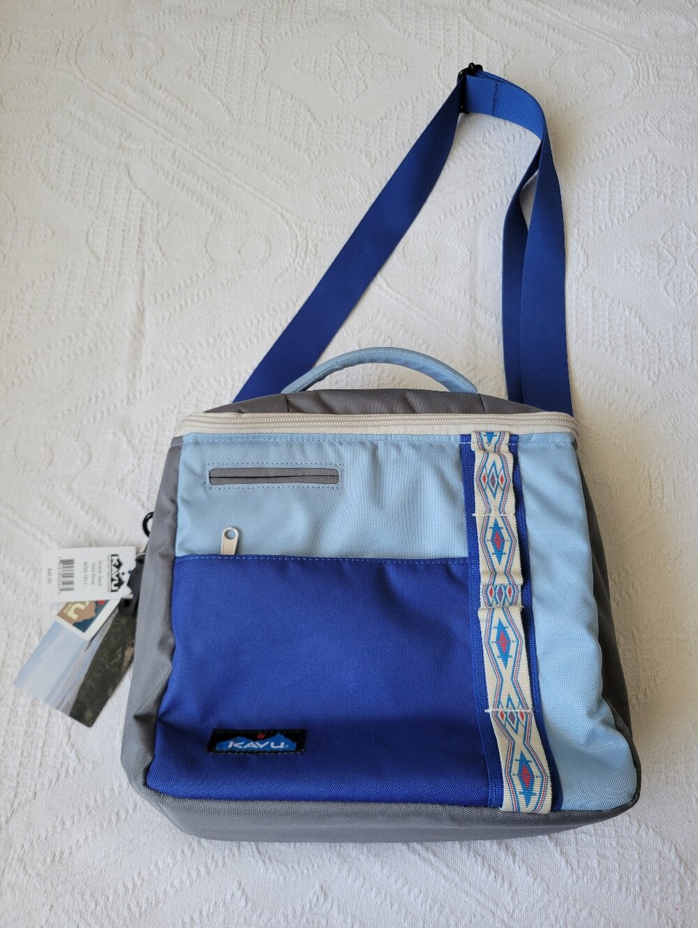Kavu Blue & Light Blue Messenger Crossbody Bag with Patterned Trim